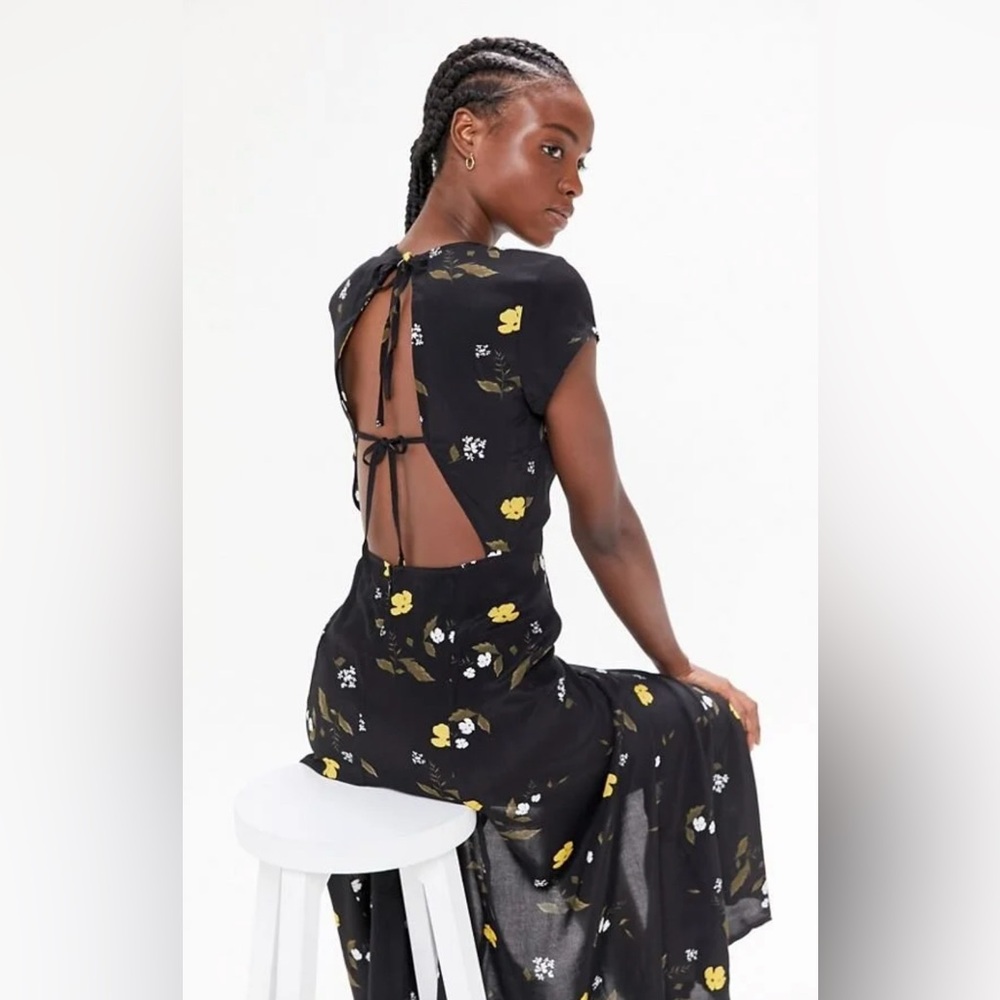 Urban Outfitters Black Floral Backless Dress